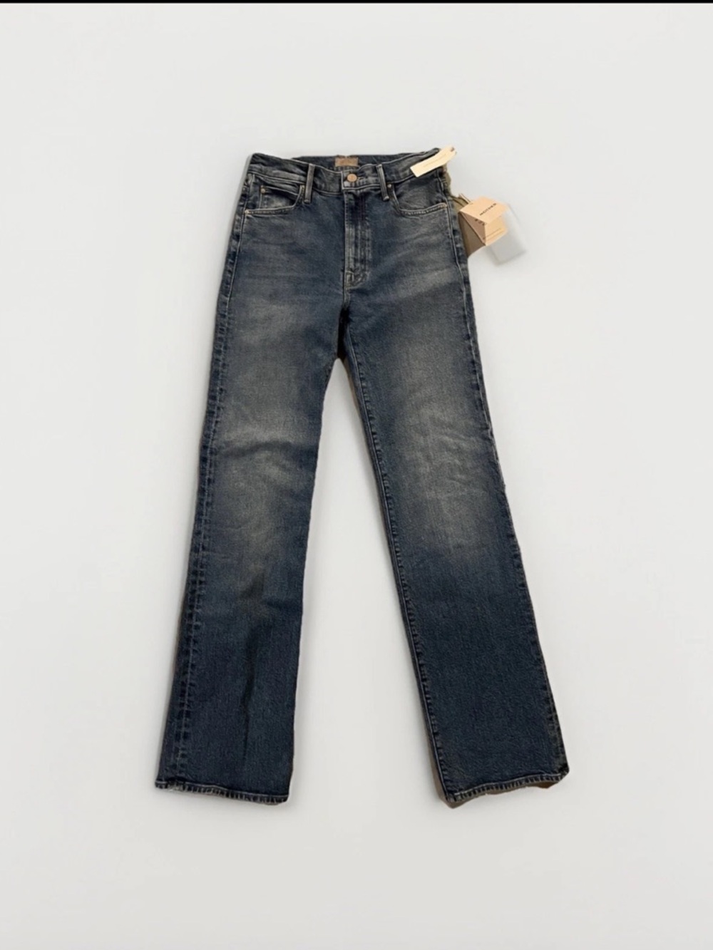 MOTHER Free People The Hustler Straight High Rise Medium Wash Blue Denim Jeans